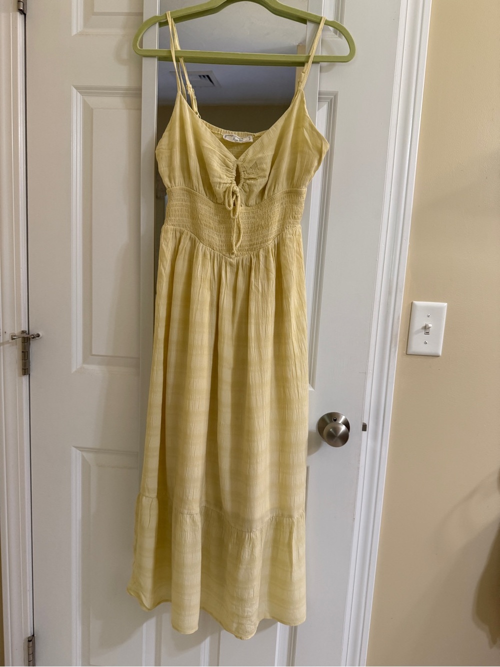 Hippie Rose Pale Yellow Smocked Maxi Dress with Tie Front